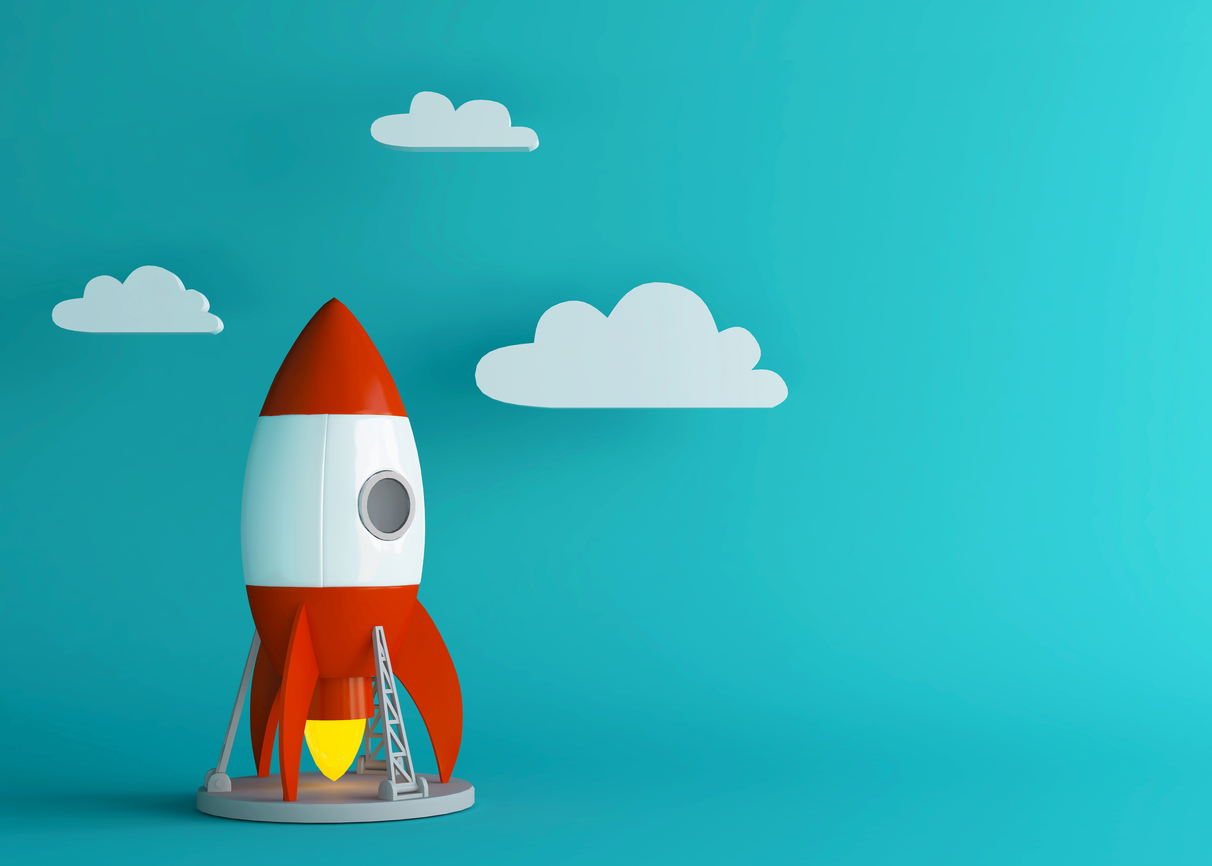 Business setup or project take off concept. Cartoon rocket launches into  bright sky. Minimal style. 3d render. - What To Do